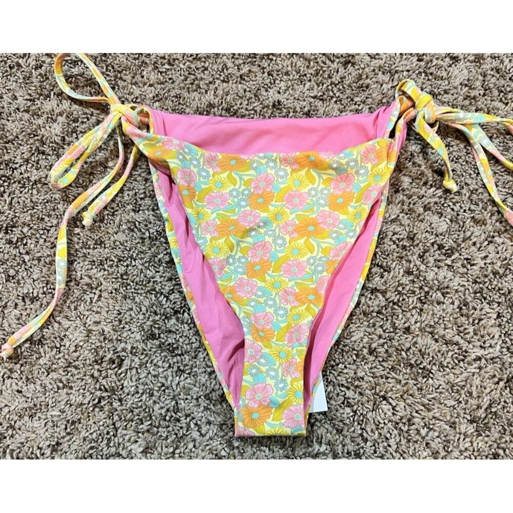 Dippin Daisys Mia Cheeky Bikini Bottom Floral Pink & Yellow ~  Size Medium